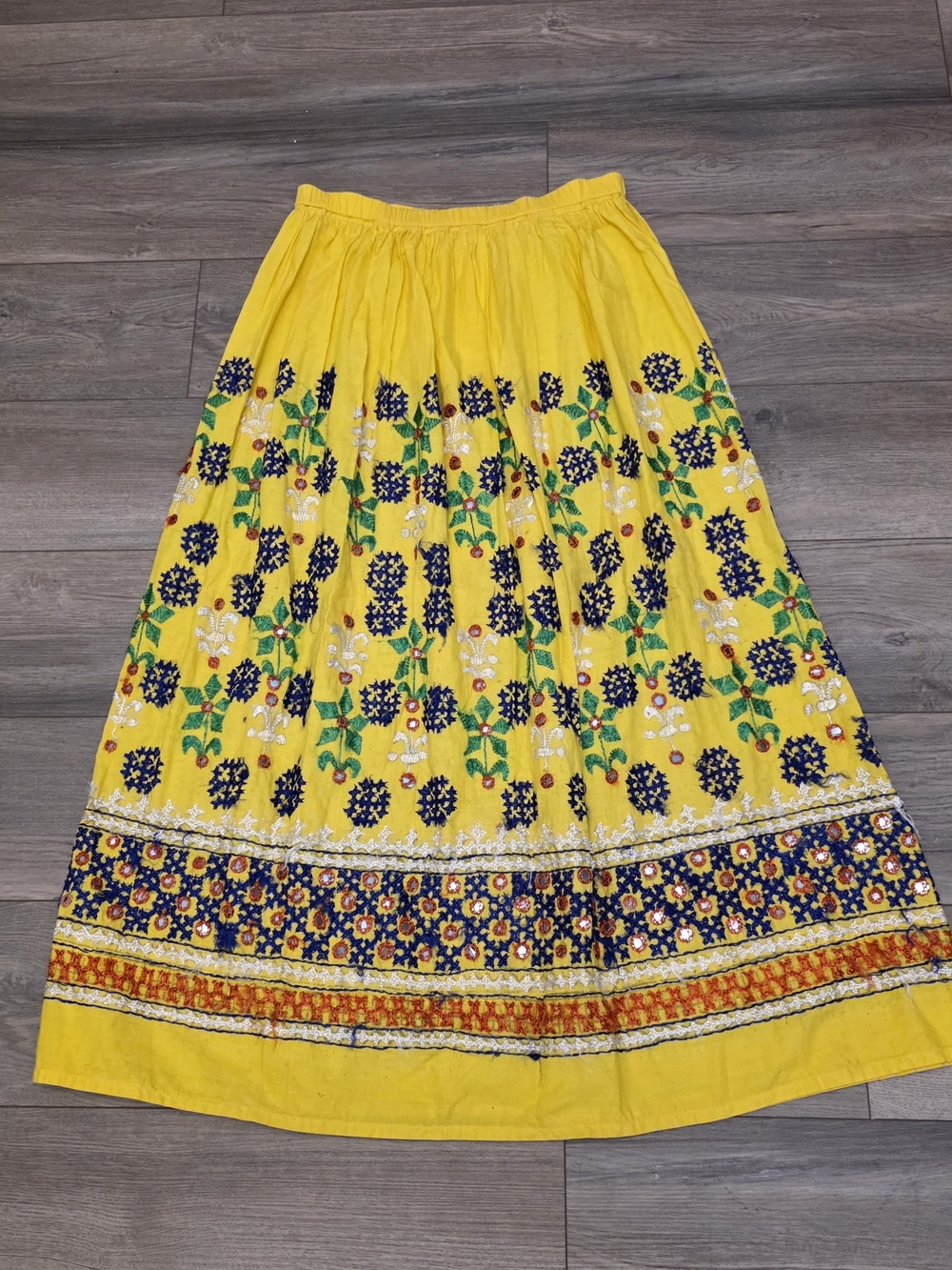 Vtg Made in India Cotton Hand-Embroidered Mirror Maxi Skirt Size Medium